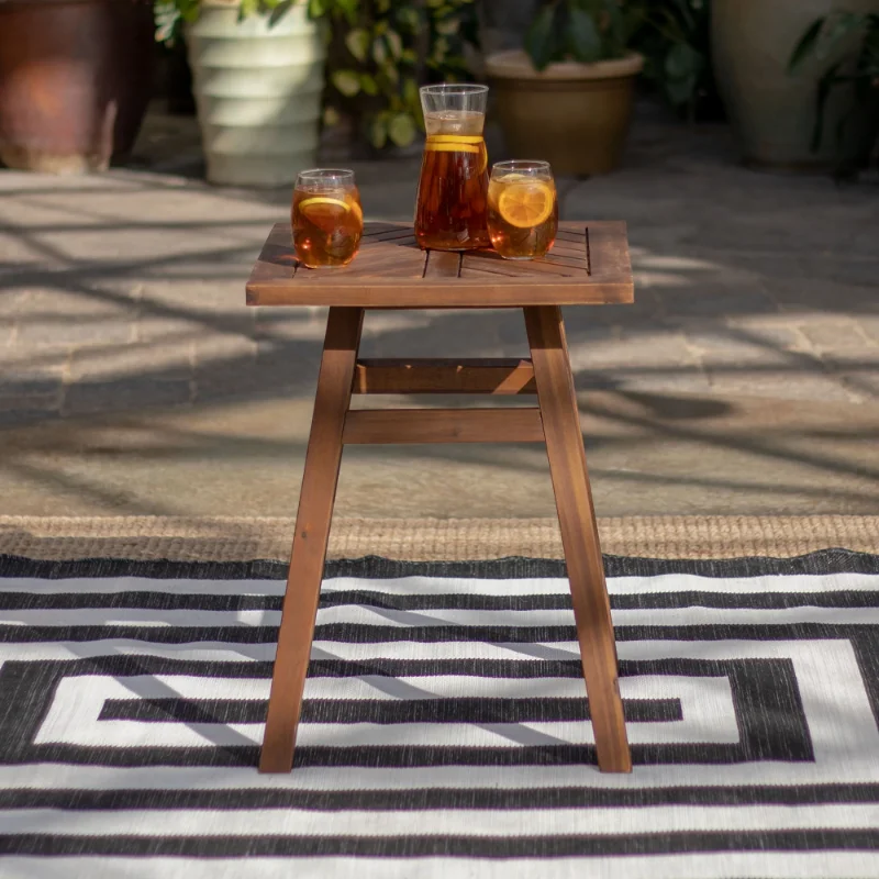 

Manor Park Wood Outdoor Patio End Table with Chevron Design, Dark Brown 24" H X 18" L X 18" W 9LBS Camping Equipment
