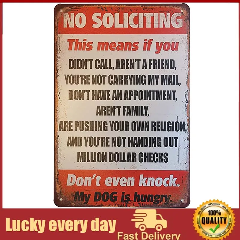 

No Soliciting Retro Vintage Metal Tin Signs Home Poster Style Wall Art Decor Door Signs room decoration men vintage decor