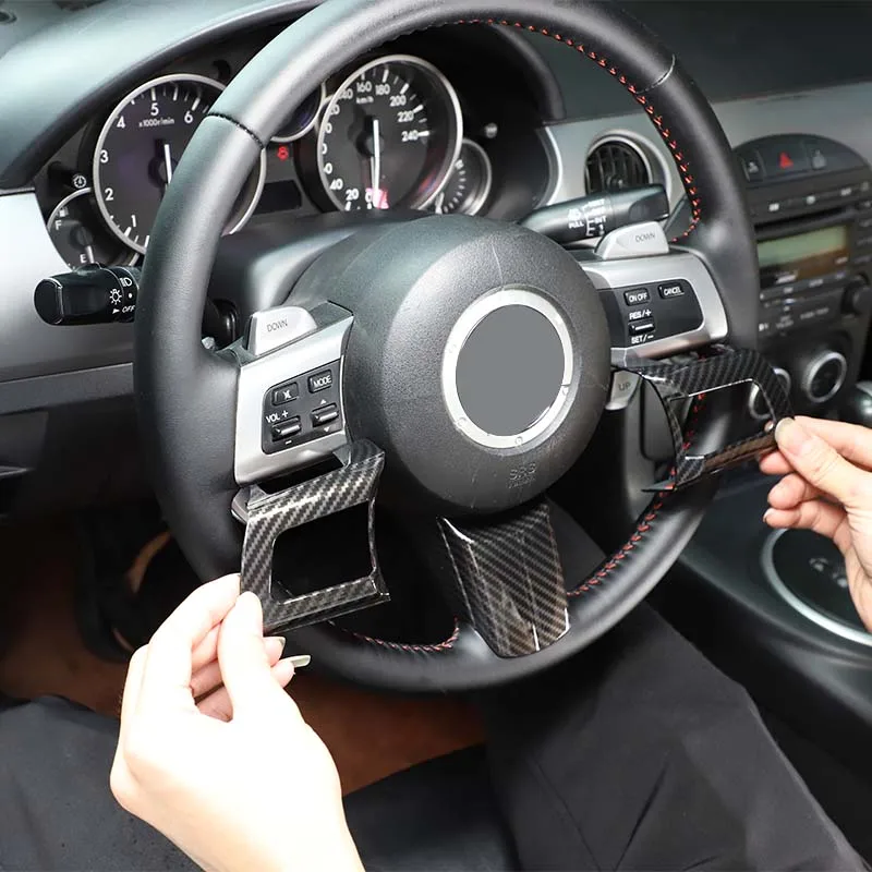 For Mazda MX-5 NC 2009-2014 ABS Carbon Fiber Steering Wheel Decorative Frame Panel Cover Trim Car Interior Accessories