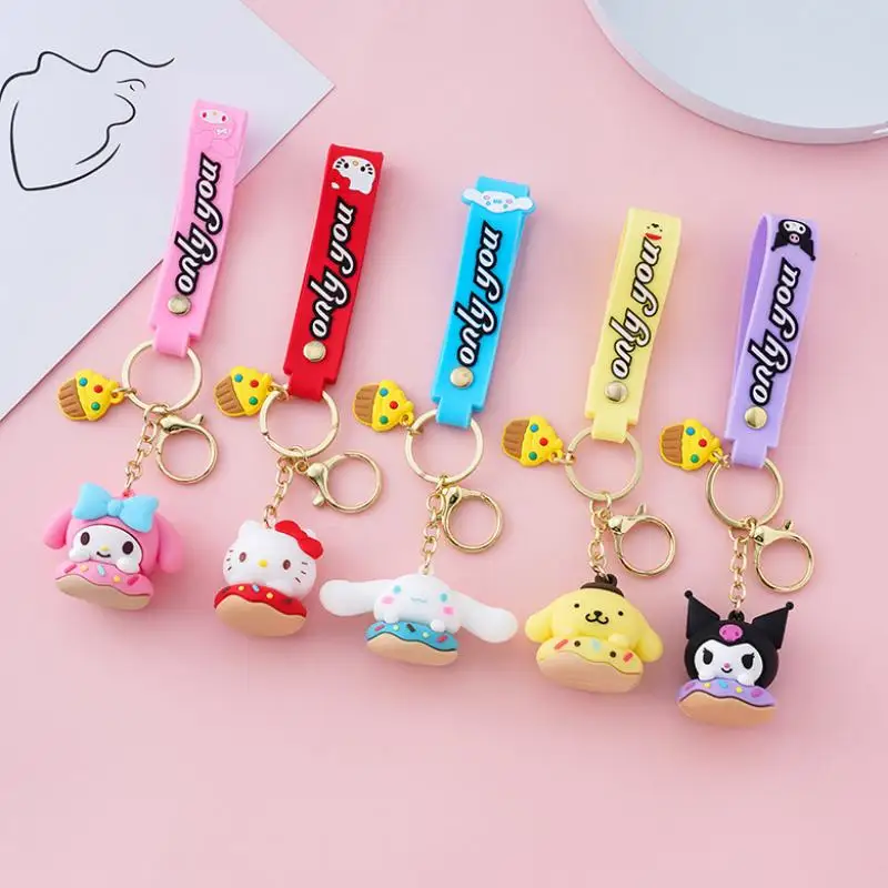 

Kawaii Kuromi My Melody Hellokittys Cinnamoroll Pompom Purin Sanrioed Keychain Cartoon Cute Bag Pendant Accessories Girls Gift