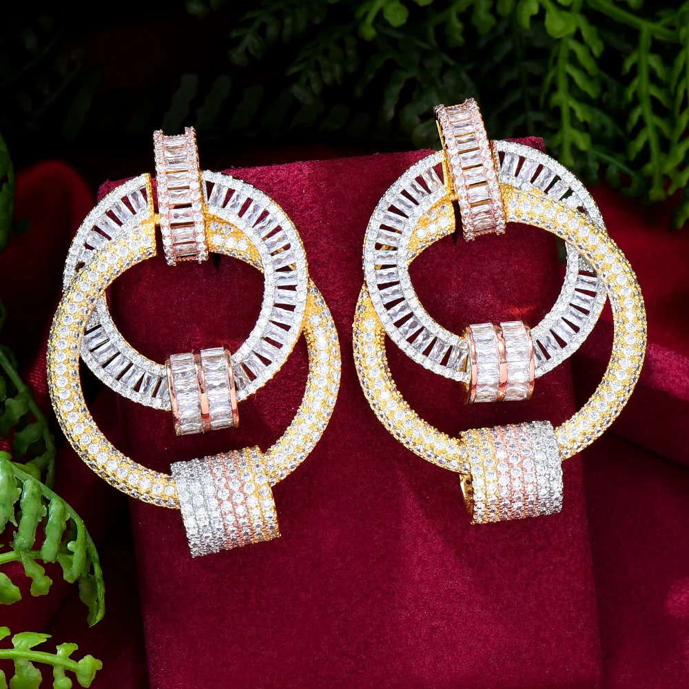 

JIMBORA Luxury Cubic Zircon Crystal CZ Nigerian Drop Dangle Earring For Women African Bridal Earring aretes de mujer modernos