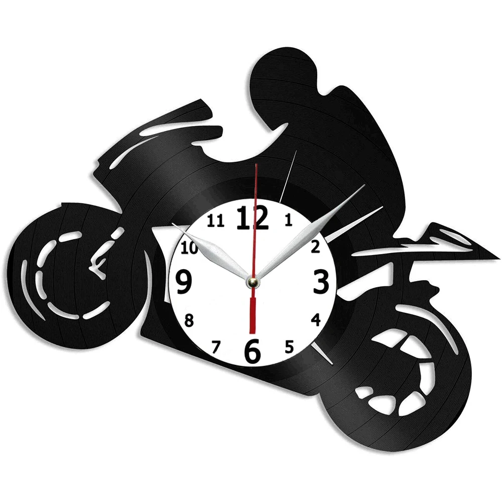 

Huge Wall Clock, Motorcycle Vinyl Wall Clock for Living Room DÉCor Unique Gift for Sports Lovers Vintage Design Office Bar Room