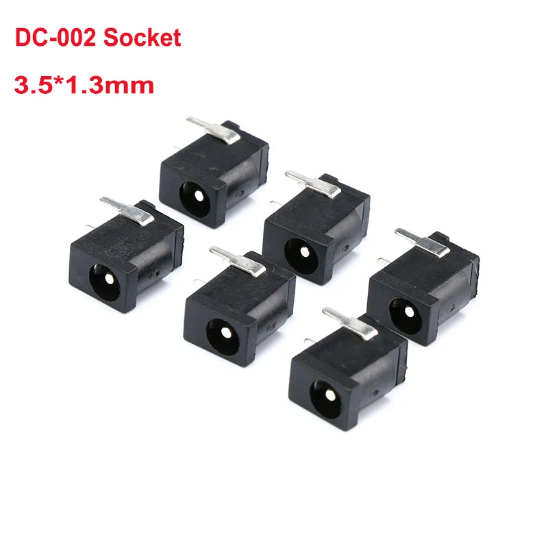 

10 шт., 3,5*1,3 мм, разъем питания постоянного тока DC002 3,5x1,3 мм 1,3 для мини-разъема постоянного тока, 1A, 30 В, черный
