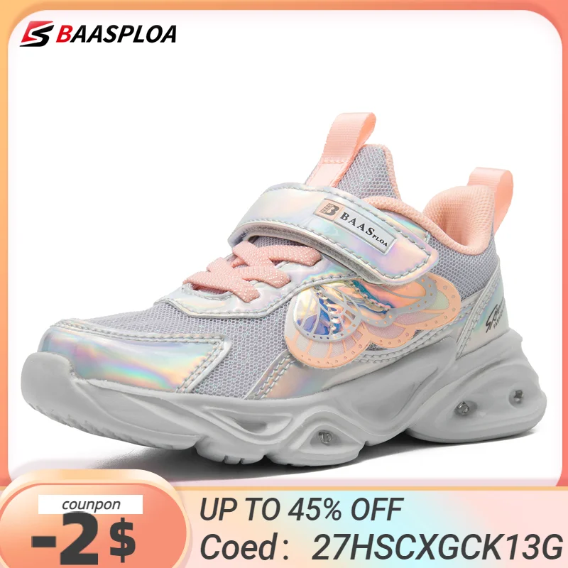 2023 Baasploa New LED Children's Casual Shoes Boys and Girls Outdoor School Running Breathable Non-Slip Running Shoes