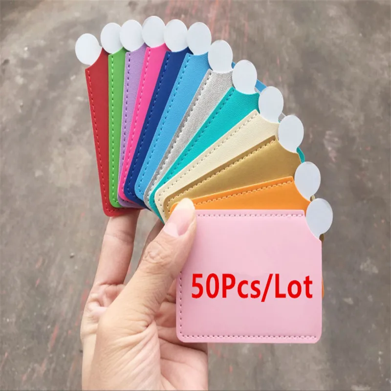 

50pcs/lot Portable Mini Card Style Pocket Cosmetic Mirror PU Leather Cover Stainless Steel Unbreakable Makeup Mirror Wholesale