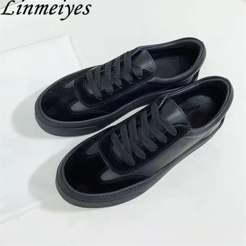

Thick Sole Casual Shoes Women Lace Up Round Toe Suede Leather Shoes Woman Leisure Comfoer Flat Shoes Outdoors Sneakers Women