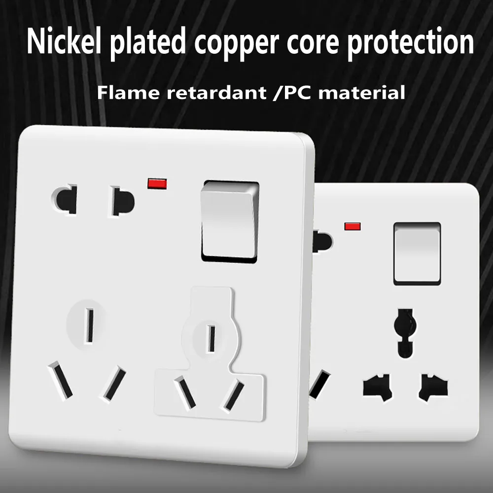 

White 2500W AU EU Plug Multi-function Type 86 Wall Power Socket, Universal 8-hole outlet with Switch Electrical Wall Outlet Home