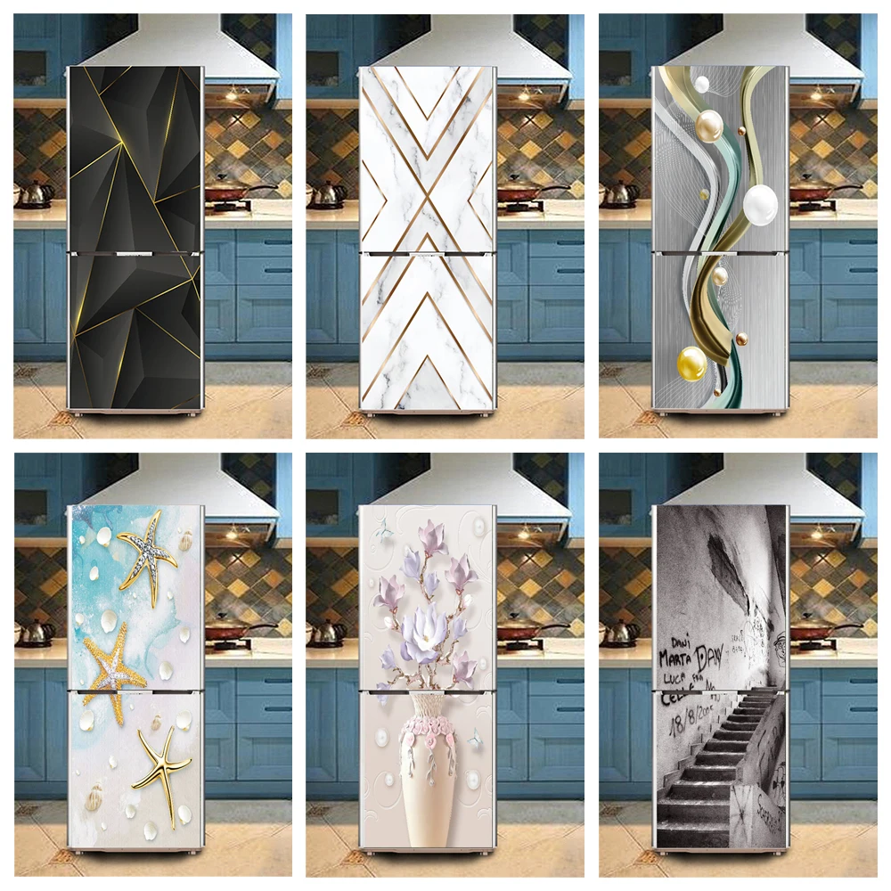

Abstract Line Fridge Stickers Adhesive Full Door Cover for Refrigerator Wine Cabinet Door Wallpaper Murals Art Decor Removable