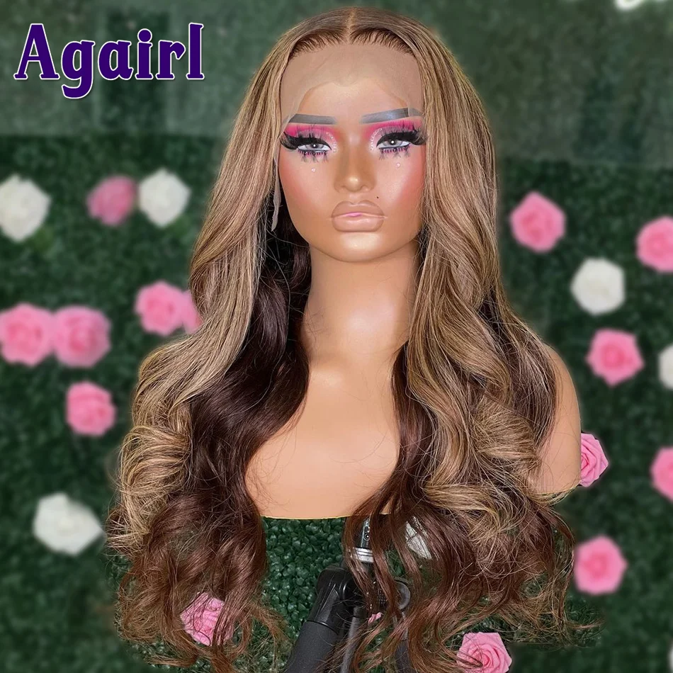 

Agairl 13X6 13X4 Body Wave Human Hair Wigs With Brown And Blonde Highlights 100% Brazilian Virgin Highlight Full Lace Front Wig