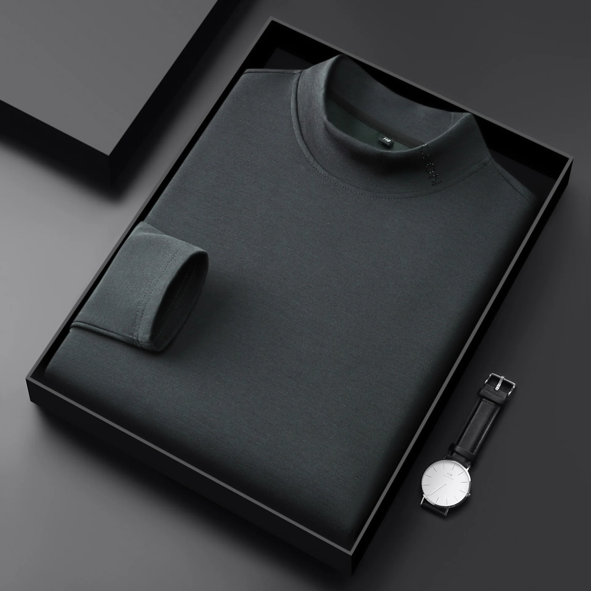 

Качественная Роскошная футболка с длинным рукавом, Новинка осени 2023, модное однотонное нижнее пальто, Мягкая шерстяная Мужская футболка с полувысоким воротником