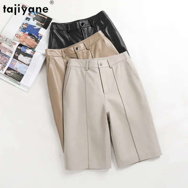 Tajiyane Korean Wide Leg Pants Leather Pants Women Knee Length Trousers Fashion Streetwear Women Fall Winter Pants Women Clothes