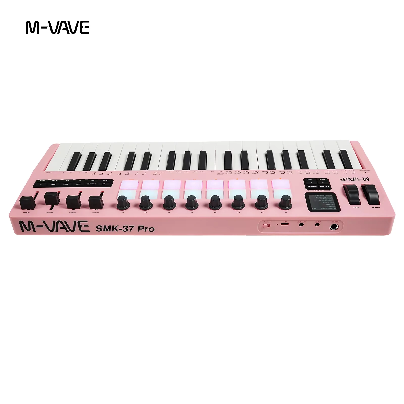 Фото M-VAVE SMK-37 PRO 37-клавишная портативная MIDI-клавиатура с 16 RGB-пэдами, 8 регуляторами, FM-модулем DX-7 и Bluetooth 5.0 №5