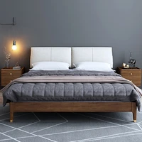 private custom solid wood bed nordic walnut double bed modern minimalist bed master bedroom soft package light luxury