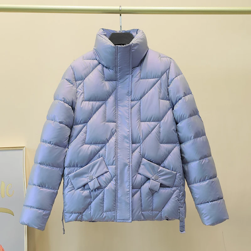 Women Jacket 2023 New Winter Parkas Female Glossy Down Cotton Jackets Stand Collar Casual Warm Parka Short Coat Female Outwear