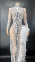sexy see through women dress sequins sparkly tassels outfit stage wear singer birthday wear 2022 party night out
