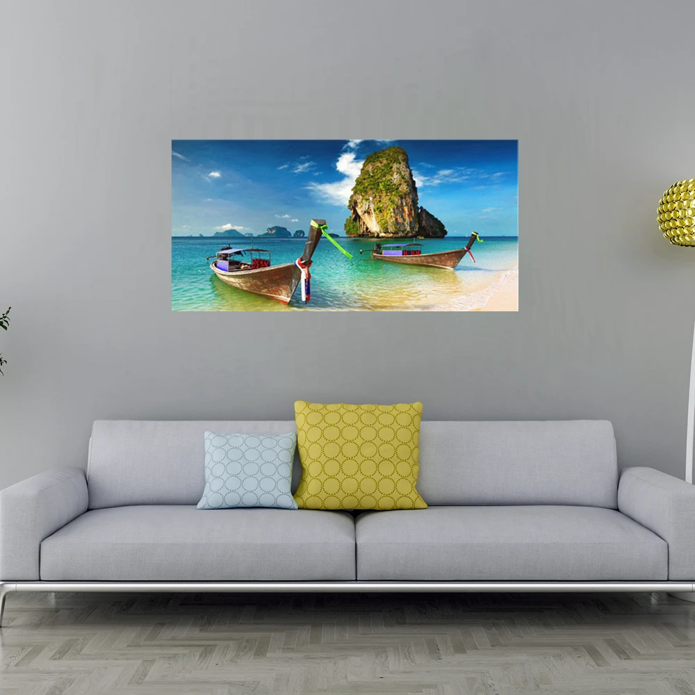 Large Canvas Wall Art Beach Boat Decor Phuket Island Seascape Painting for Living Room Bedroom Office Lobby Home Decoration | Дом и сад