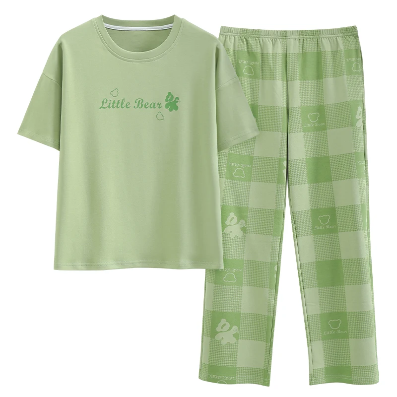 Women Pajama Sets Short Sleeved Cartoon Knitted Cotton Sleepwear Elegant Women's Pajamas Lounge Homewear Pijama Mujer