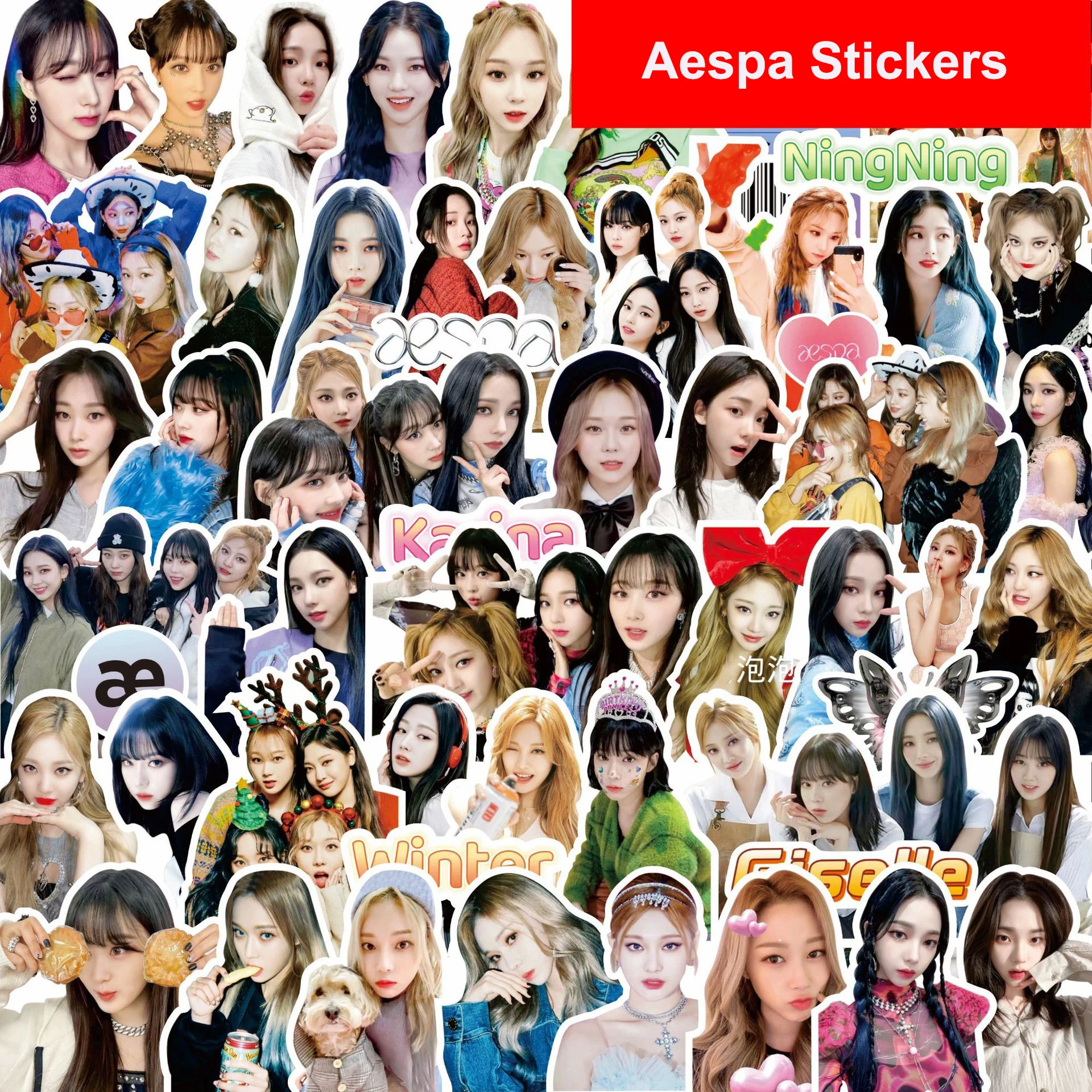 

62pcs/Set New Kpop AESPA Decorative Stickers Notebooks Phone Case Laptop Luggage Hydro Flask Korean Girl Stickers Karina Winter