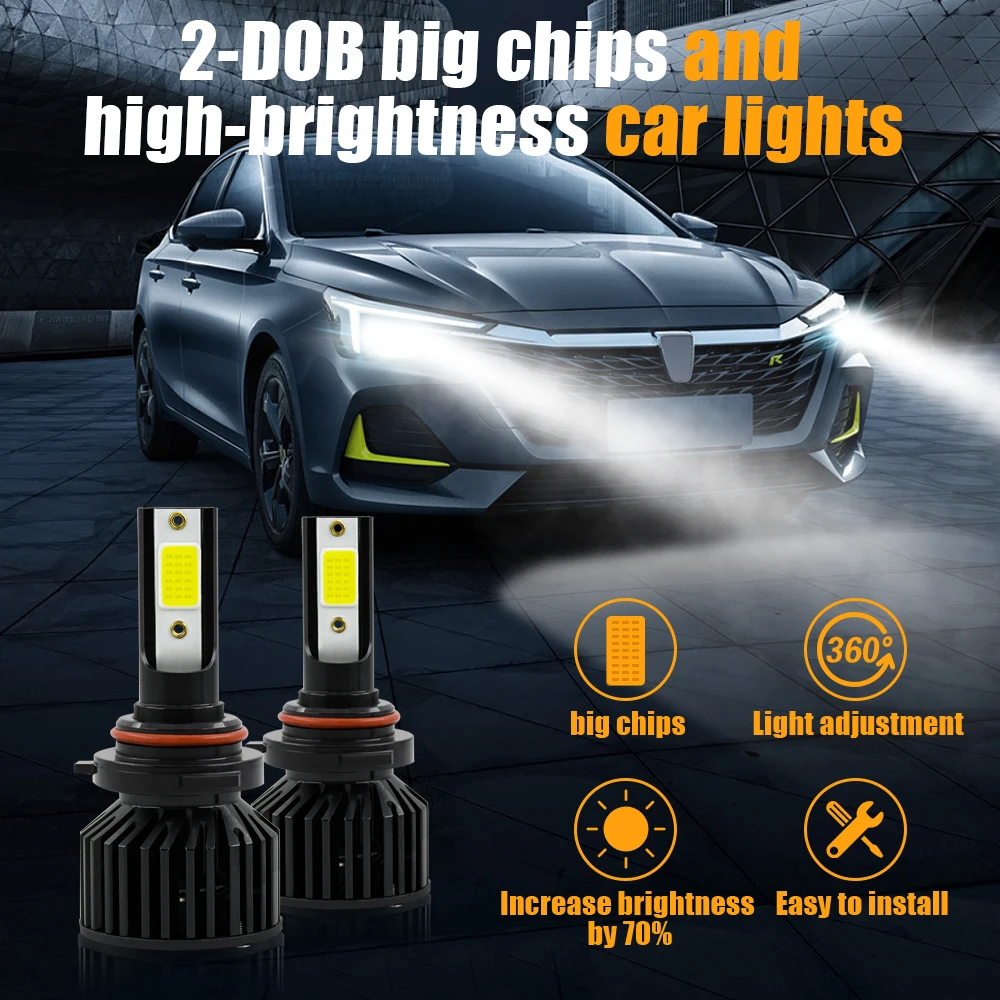 

2PCS H4 Car LED Headlight Super Bright 12000LM DOB Chips H7 H1 H11 9005 9006 6000K Bulbs Turbo Fog Light 12V Auto Spotlight