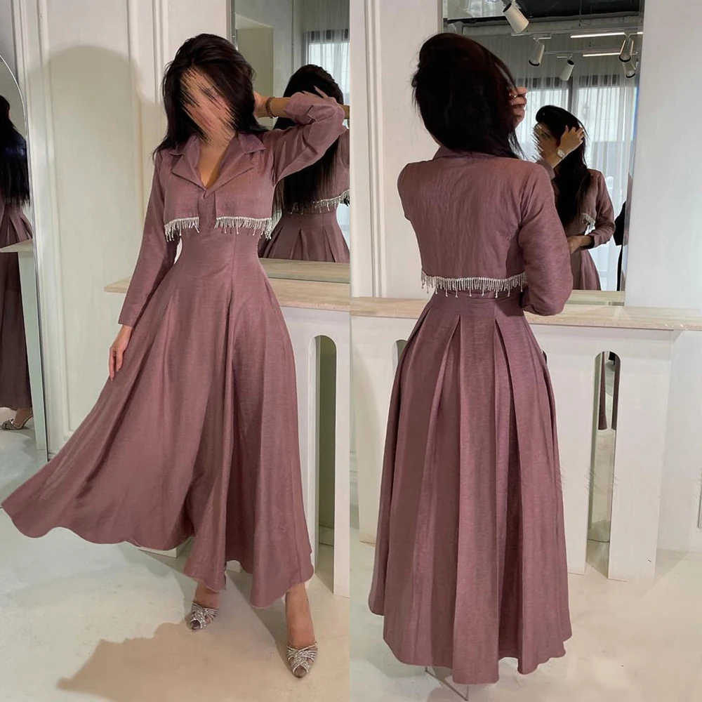 

Prom Dress Fahsion V Neck Ankle Length Party Dresses Long Sleeve Tassel Jersey Formal Evening Gowns винтажное платье kleider