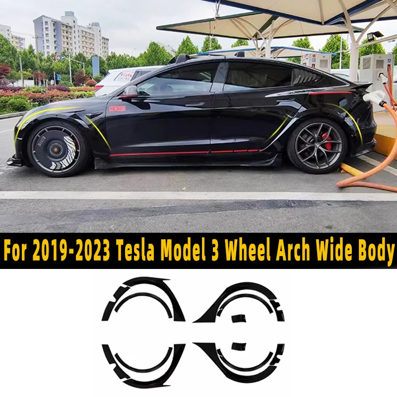 

For 2023 21 22 Tesla Model 3 Wide Body Kit ABS Carbon Fiber Splash Guard Mudguard Exterior Trim Cover Spoiler Wheel Accessories
