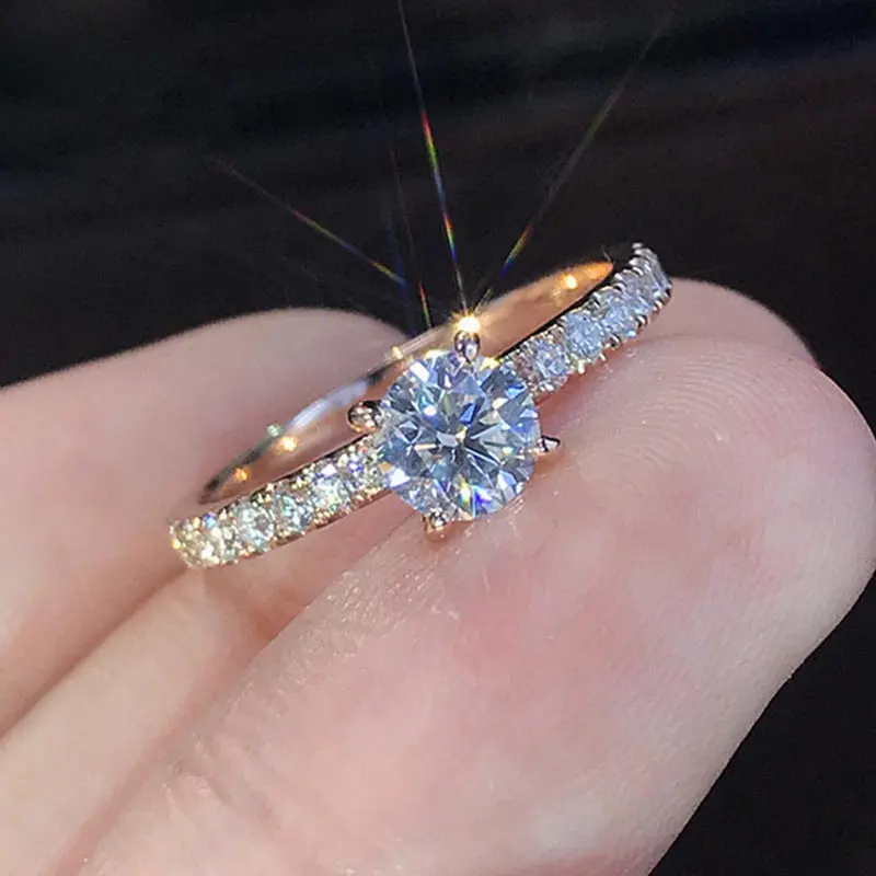 

Trendy Round Crystal Rings for Women White Gold Color Women's Promise Ring Wedding Jewelry Dropshipping