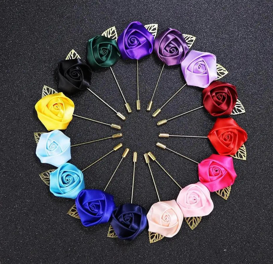 

EillyRosia Customized Groom's Boutonnieres Lapel Pins Wedding Corsage Suit Buttonhole Silk Roses Gold Leaves Flowers Mariage