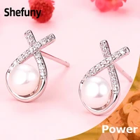 925 sterling silver freshwater pearl stud earrings cubic zircon 18k gold plated cross round earrings for women fine jewelry gift