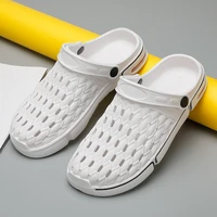 mens slippers summer air cushion sandals hollow out casual clogs shoes breathable solid color slides lightweight male slippers