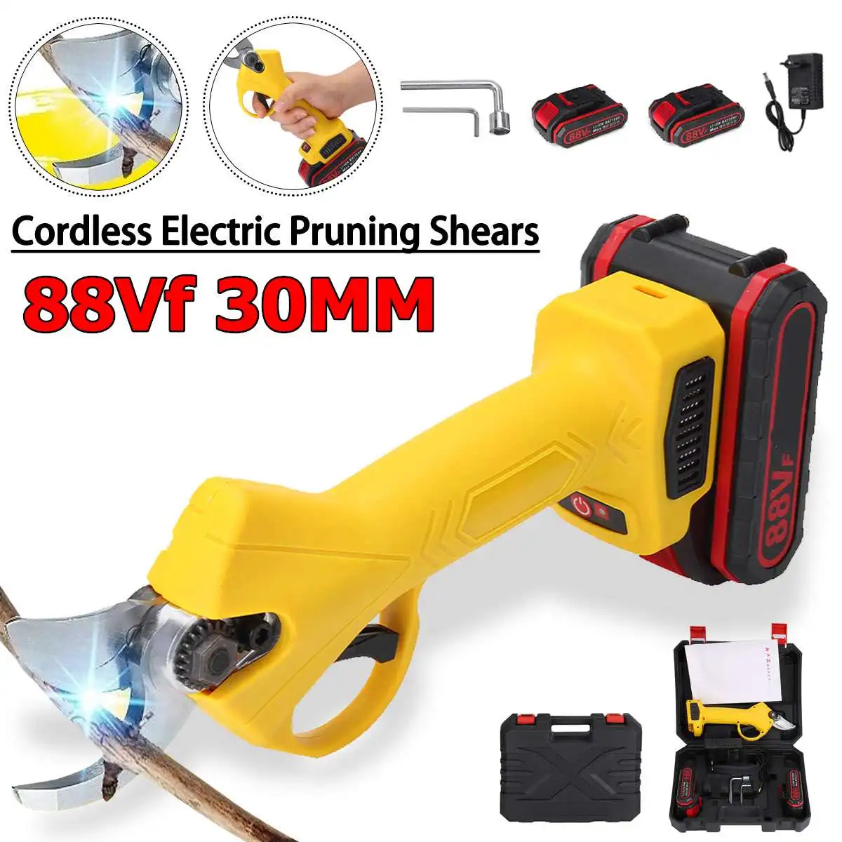 30mm Cordless Pruner Electric Pruning Scissor Shear With 2pc 2200mAh Battery Efficient Fruit Tree Bonsai Pruning Cutter EU Plug