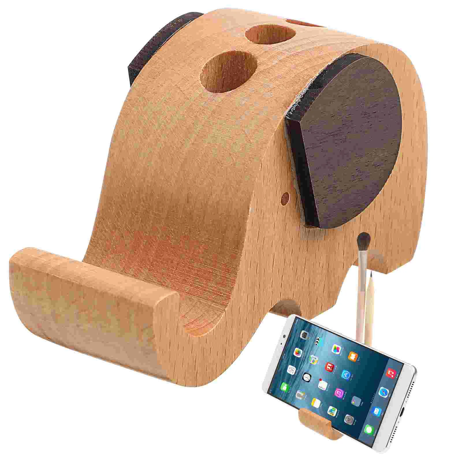 

Elephant Phone Bracket Teacher Desk Decor Pen Organizer Holder Wood Stand