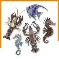sweet sea creatures collection brooch lobster hippocampal rhinestone corsage mens and womens suit cardigan pin accessories