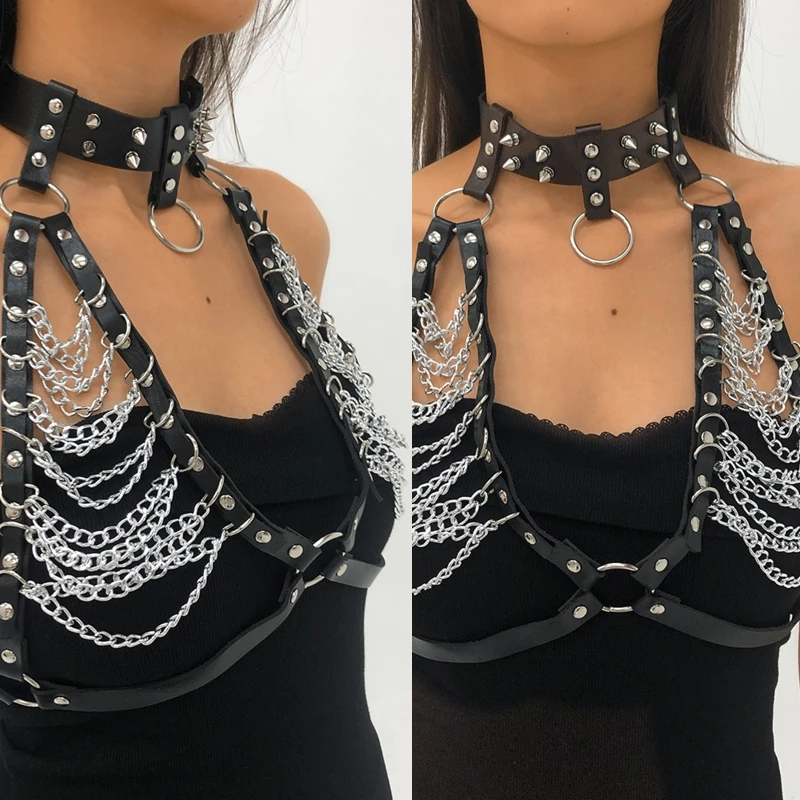 

Кожаный ремень в стиле панк, бюстгальтер с цепочкой для тела, ремни, готические ювелирные изделия, подарок для женщин и девочек