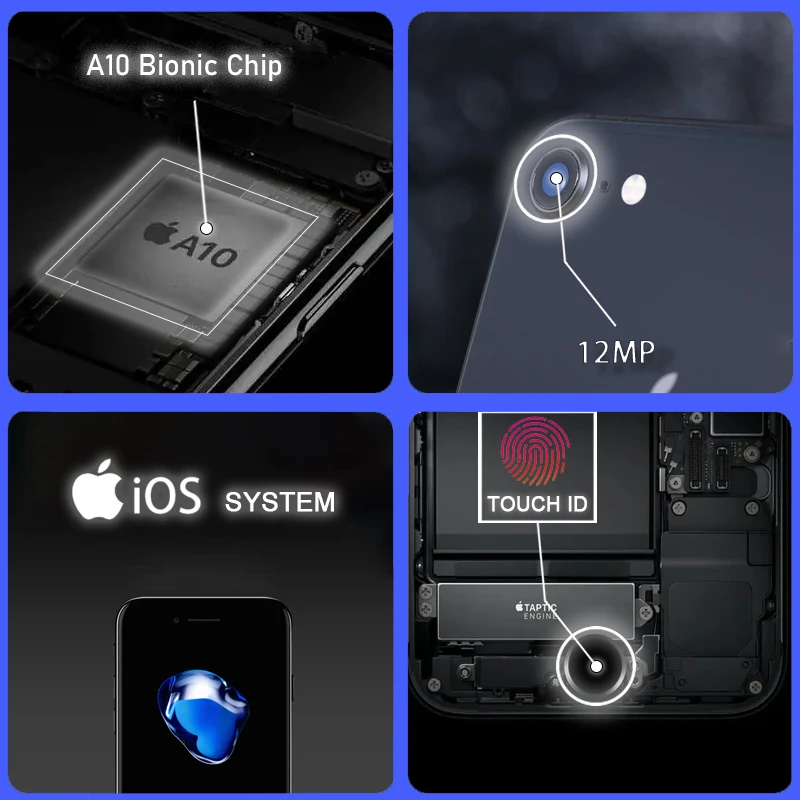 Unlocked Apple Used iPhone 7 4G Mobile Phone 12MP Camera 32G / 128G Rom IOS Fingerprint Phone 4.7 inch A10 Bionic Chip