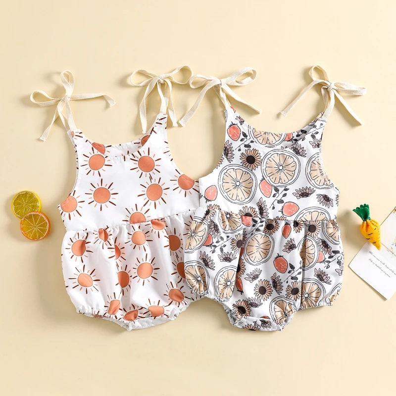 

Детский летний комбинезон без рукавов, с принтом солнца и фруктов