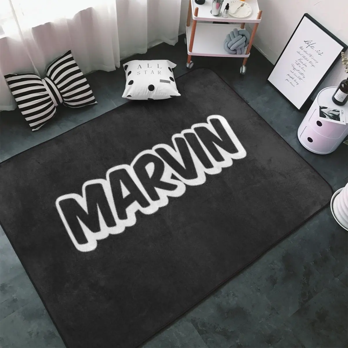 

Коврик Marvin для мальчиков с именем, напольные коврики из полиэстера, персонализированные прочные коврики для домашнего декора, Настраиваемые коврики