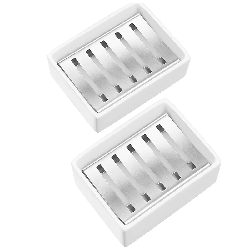 

Hot SV-Ceramic Soap Dish Stainless Steel Soap Holder For Bathroom And Shower Double Layer Draining Soap Box, 2 Pieces