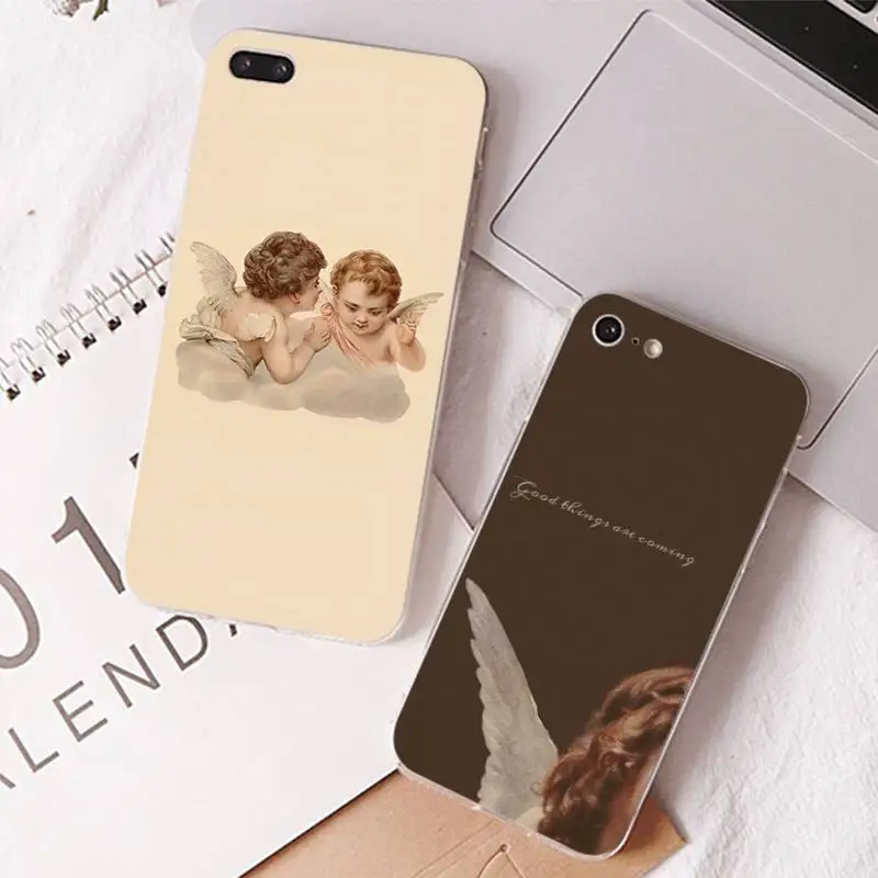 

Vintage Painting Paradise Angel Phone Case For iPhone 13 14 Pro Max XS XR 12 11 Pro 13 Mini 6 7 8 Plus Clear Back Cover Capa