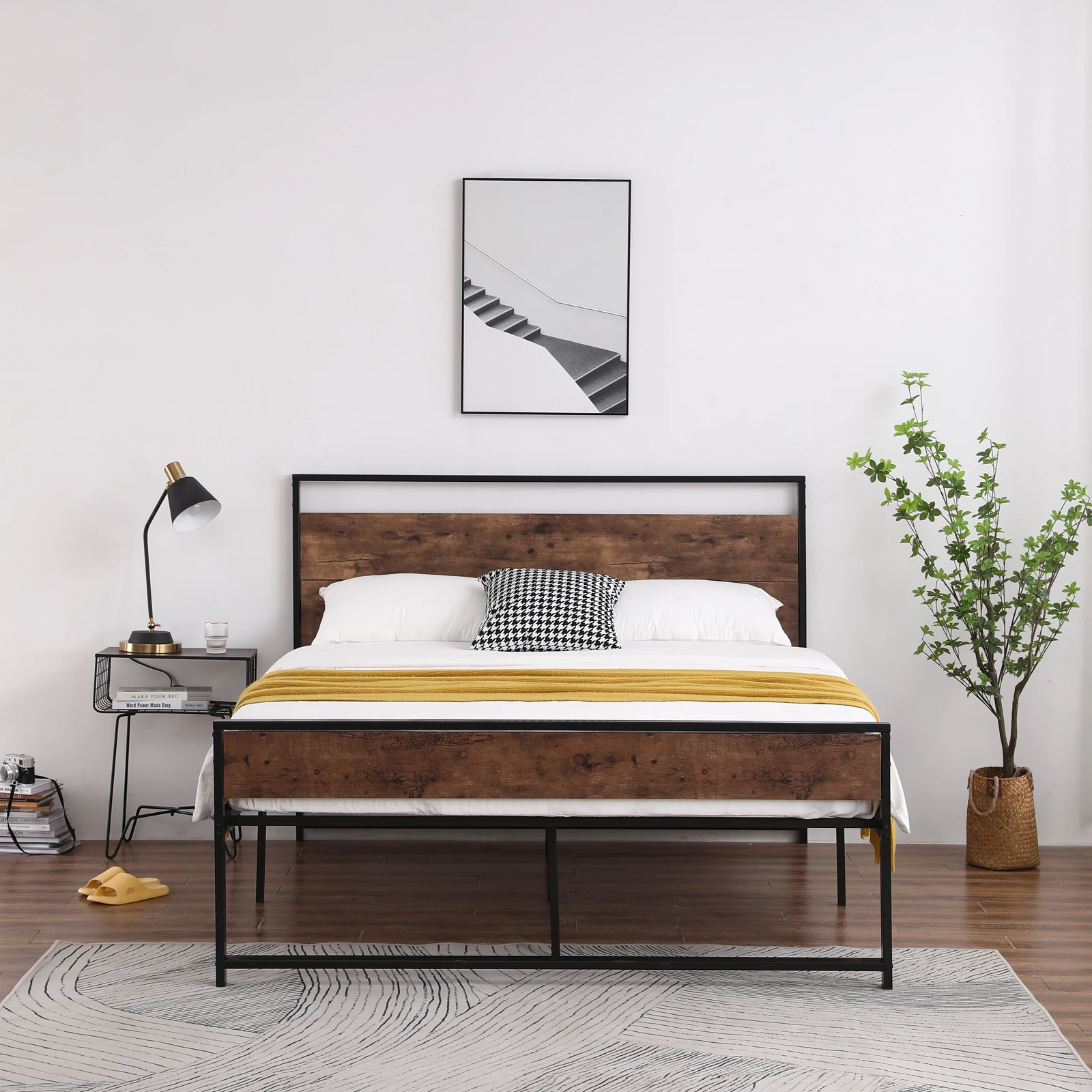 With Retro Brown Headboard&footboard Easy To Assemble[us-stock]