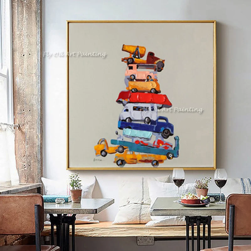 

Современная Абстрактная картина 100% ручная роспись красочные автомобили картина маслом Настенная картина холст для гостиной уникальный подарок