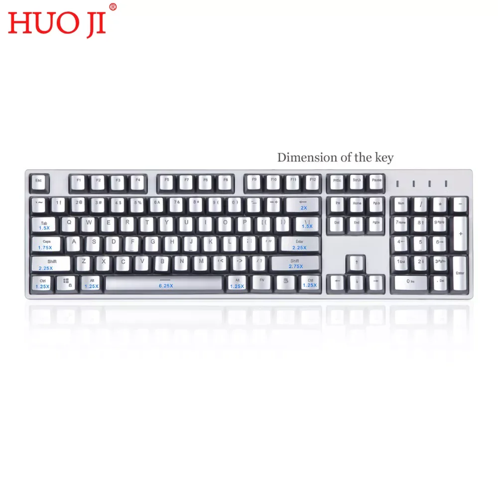 

Silver Plated Keycaps forHUOJI Cherry MX Outemu Backlit Mechanical Keyboard Silver 104 Keys Keycap Set with Removal Tool