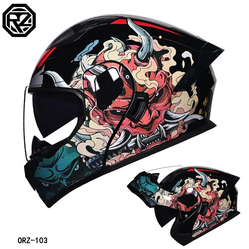 Flip Up Helmet Motorcycle Motocross Racing Dual Lens Men's And Women's Four Season Orz New Full Face