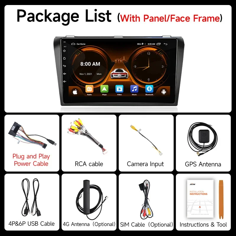 JIUYIN Android 12 Carplay для Mazda 3 2004 2005 2006 2007 2008 2009 Автомагнитола с мультимедийным
