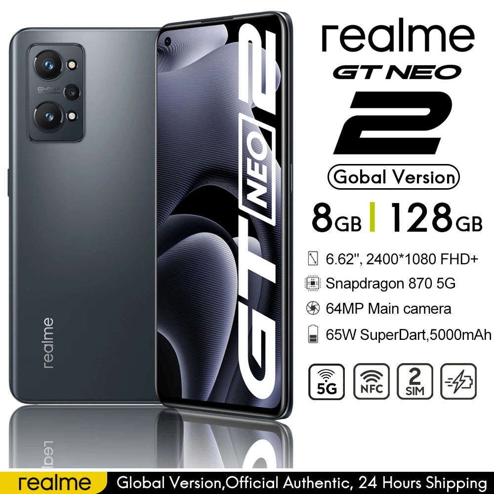 

realme GT Neo 2 5G New Smartphone Snapdragon 870 Octa Core 8+128GB 6.62"120Hz E4 AMOLED Display 65W 5000mAh Global Version