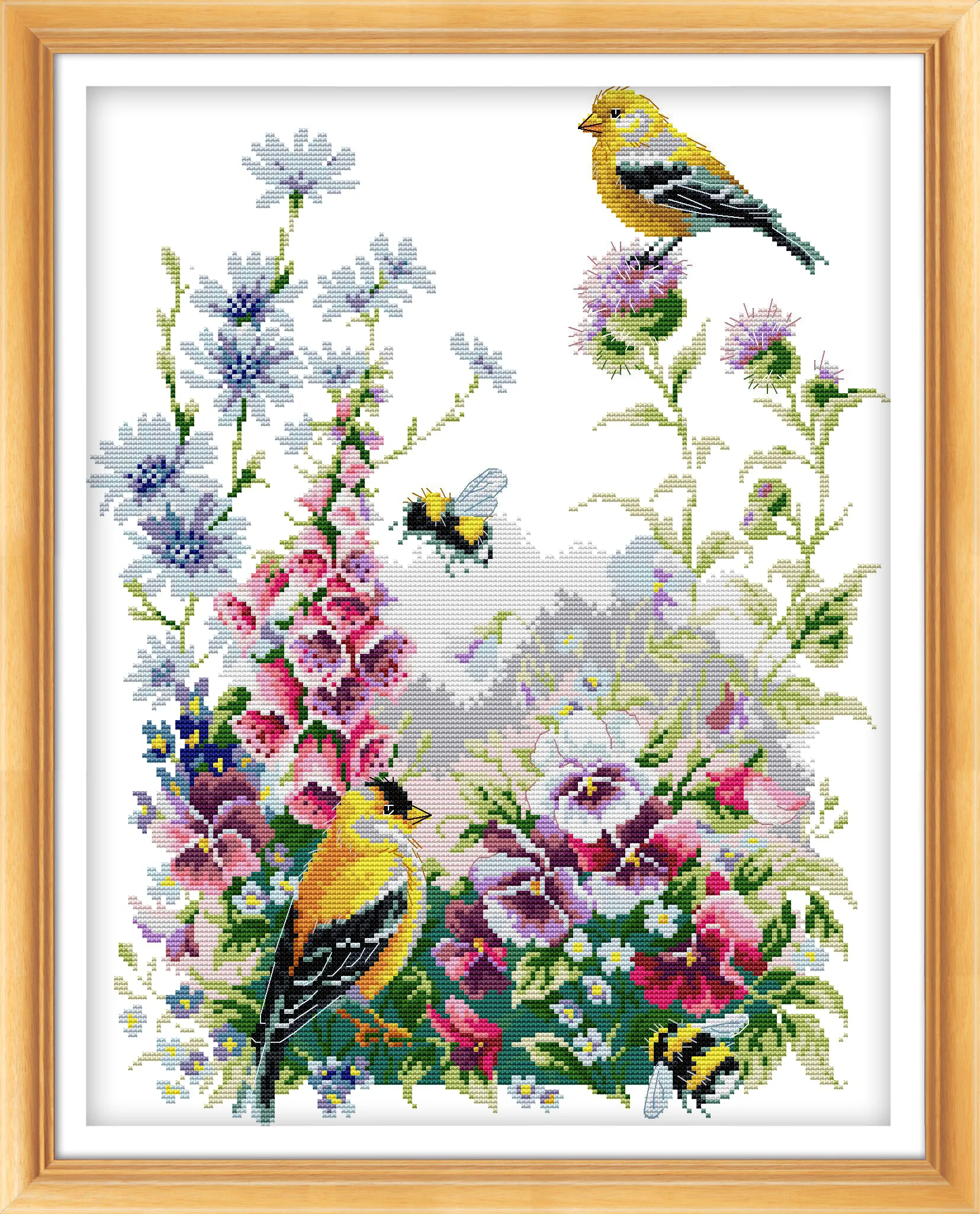 

Набор для вышивки крестиком Joy Sunday с предварительной печатью, «сделай сам», легкий узор, Aida 14/11CT, Набор для вышивки штампованной тканью-птица и цветы 1