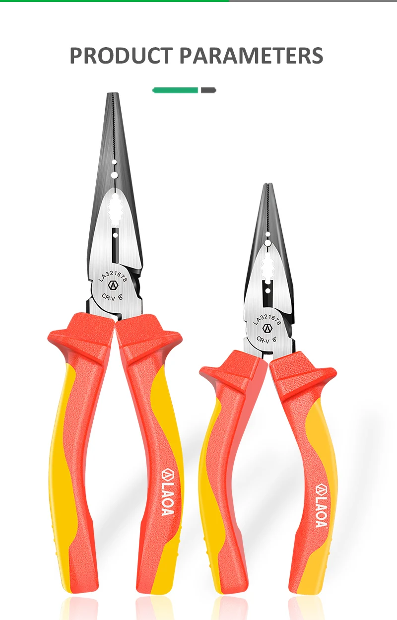 

LAOA 6'' 8'' DVE Multifunction Insulated and Labor Saving Needle Nose Pliers Insulated Rubber Coated Handle Electrician Hand