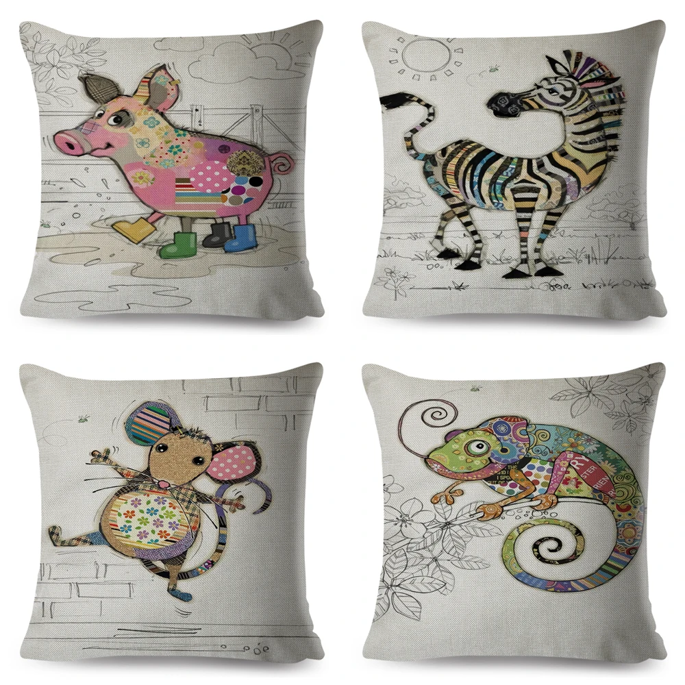 Наволочка в скандинавском стиле с изображением обезьяны собаки кошки кролика