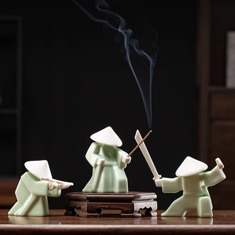 

Chinese Style Ceramic Samurai Knight Statue Chivalrous Swordsman Figurine Sculpture Incense Stick Holder Burner Decor