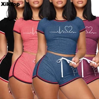 xiktop personality women tracksuit summer short sleeve t shirts and short suit casual slim o neck cropped tops pajamas for women