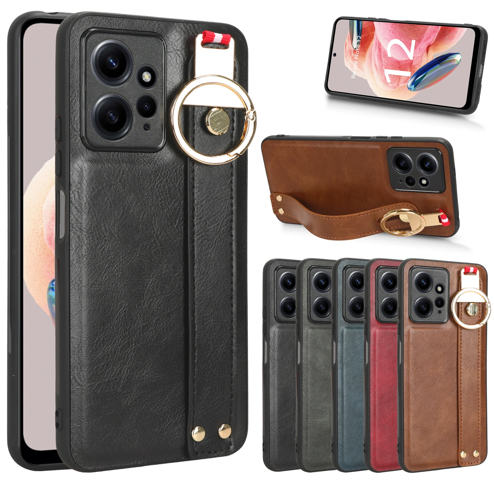 

Чехол для Xiaomi Redmi Note 12 4G Global с кольцом деловой наручной чехол для Redmi Note12 4G Нескользящие защитные чехлы